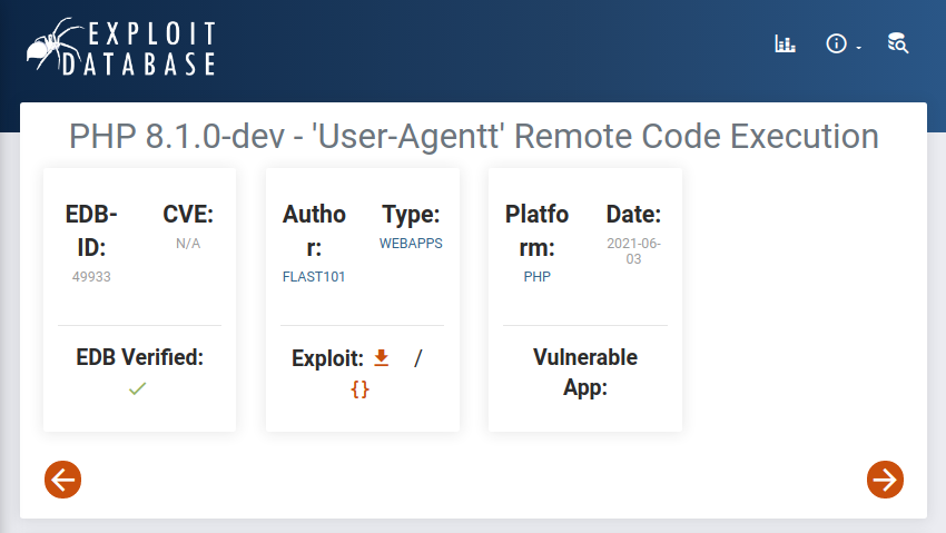 PHP 8.1.0-dev - 'User-Agentt' Remote Code Execution